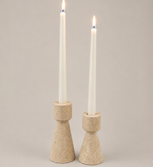 Premium Travertine Stone Candle Holder Set of 2 | Luxury Natural Stone Décor