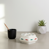 Handcrafted hexagonal marble inlay ash tray with floral stone craftsmanship