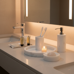 Luxury Marble Bathroom Set – White Marble Bath Accessories Set | Stone Symmetry