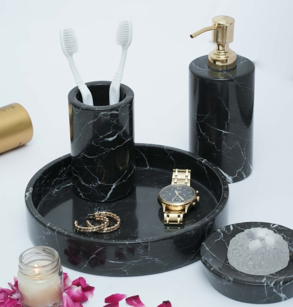 Marble Bathroom Set - Black