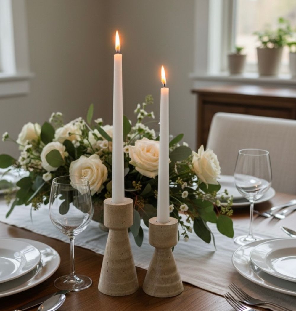 Candle Holder Travertine - Set of 2