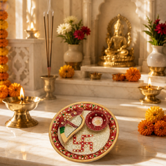 Luxury Marble Pooja Thali Set for Diwali, Navratri and Temple Decor
