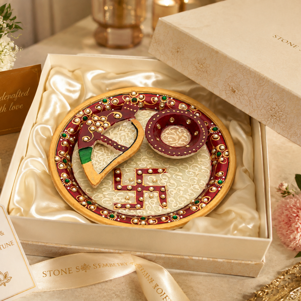 Premium Marble Pooja Thali Gift Set in Luxury Packaging