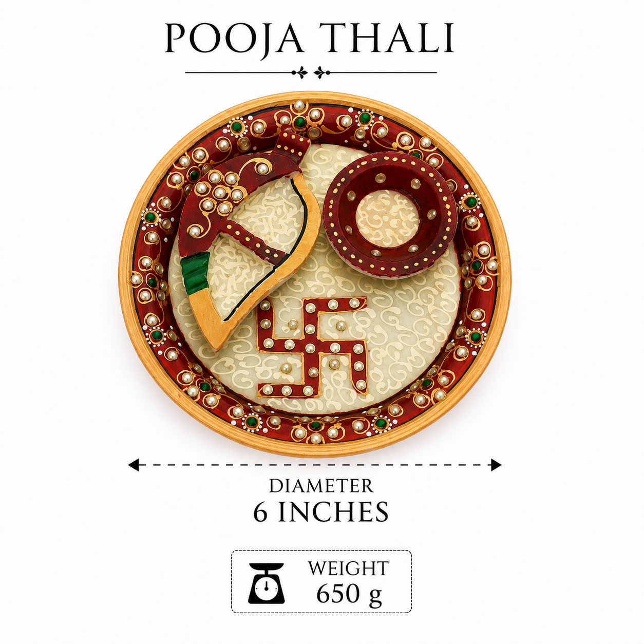 Marble Pooja Thali Specifications - 6 Inch Diameter and 650 Gram Weight