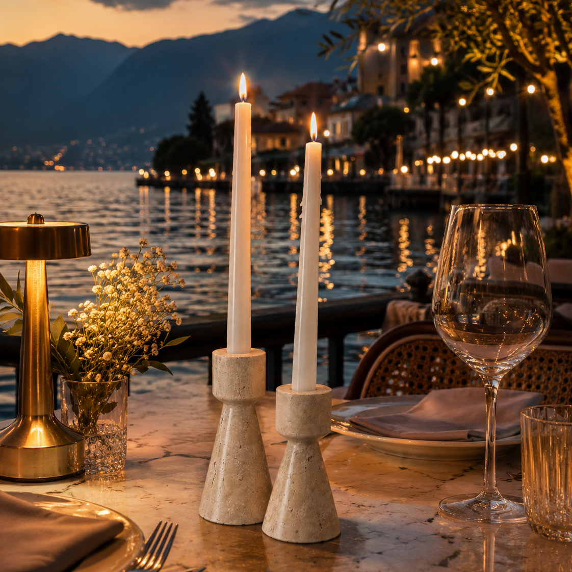 Premium Travertine Stone Candle Holder Set of 2 | Luxury Natural Stone Décor