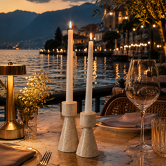 Premium Travertine Stone Candle Holder Set of 2 | Luxury Natural Stone Décor