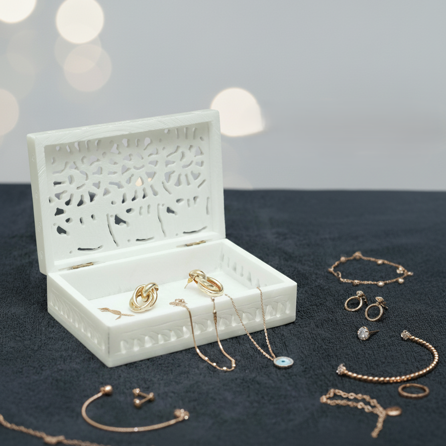 Elegant Soapstone Jali Jewellery Box with Jewellery Collection Display
