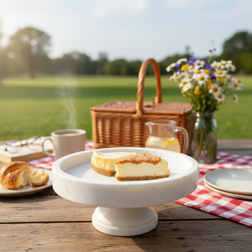 Premium White Marble Cake Stand for Outdoor Picnic Dessert Display