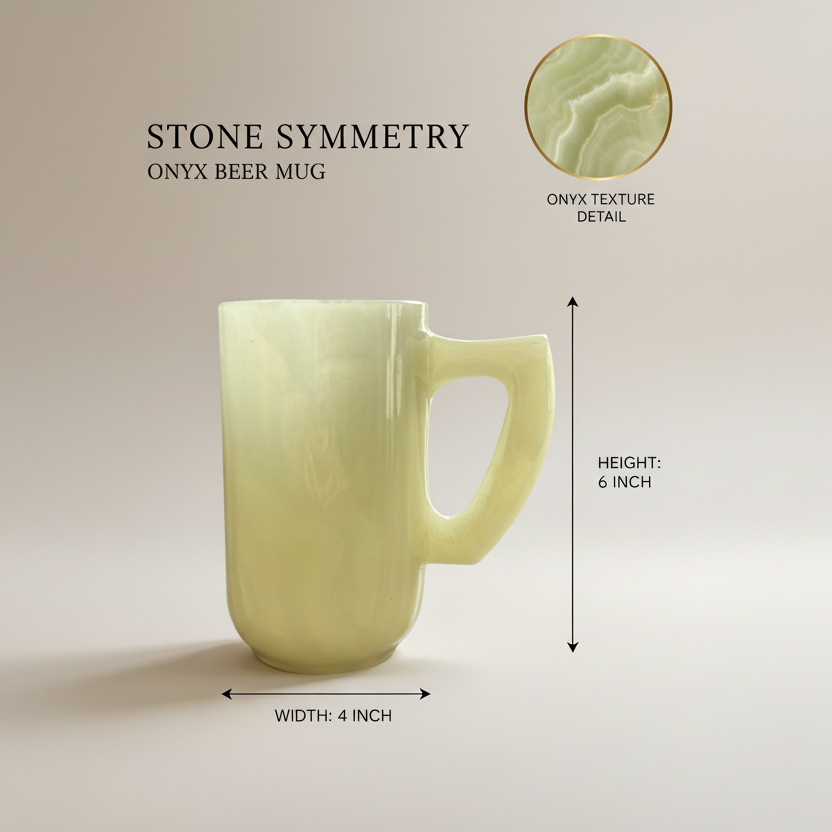 Handcrafted natural onyx beer mug dimensions and product information