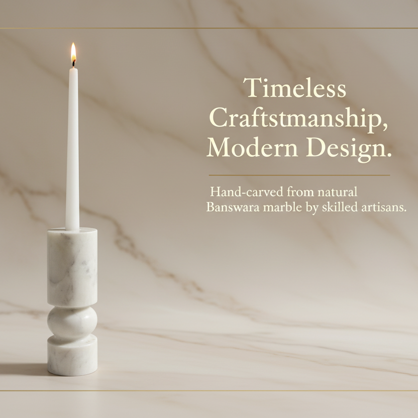 Banswara marble candle holder with lit candle against a marble background
