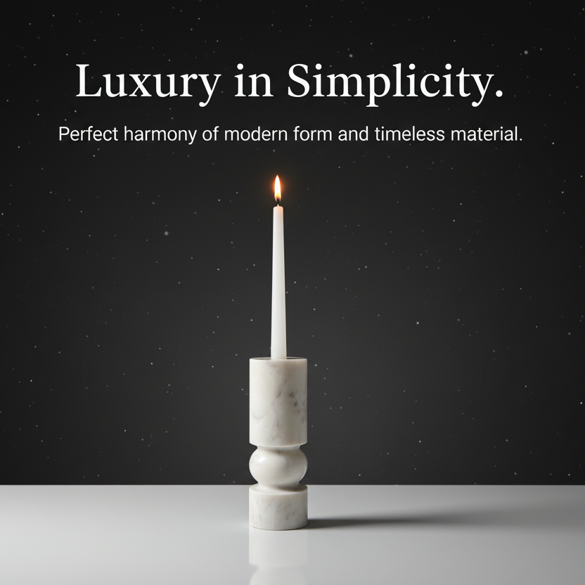 Banswara marble candle holder with lit candle against a dark minimalist background