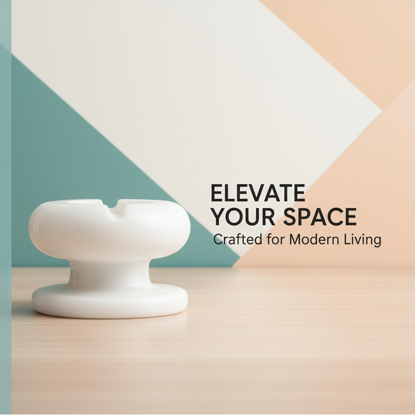 Premium white marble pedestal ashtray promotional banner highlighting handcrafted natural marble craftsmanship