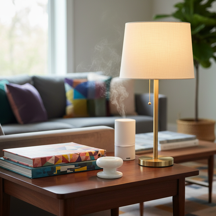 Luxury white marble pedestal ashtray displayed on a modern coffee table in a stylish living room