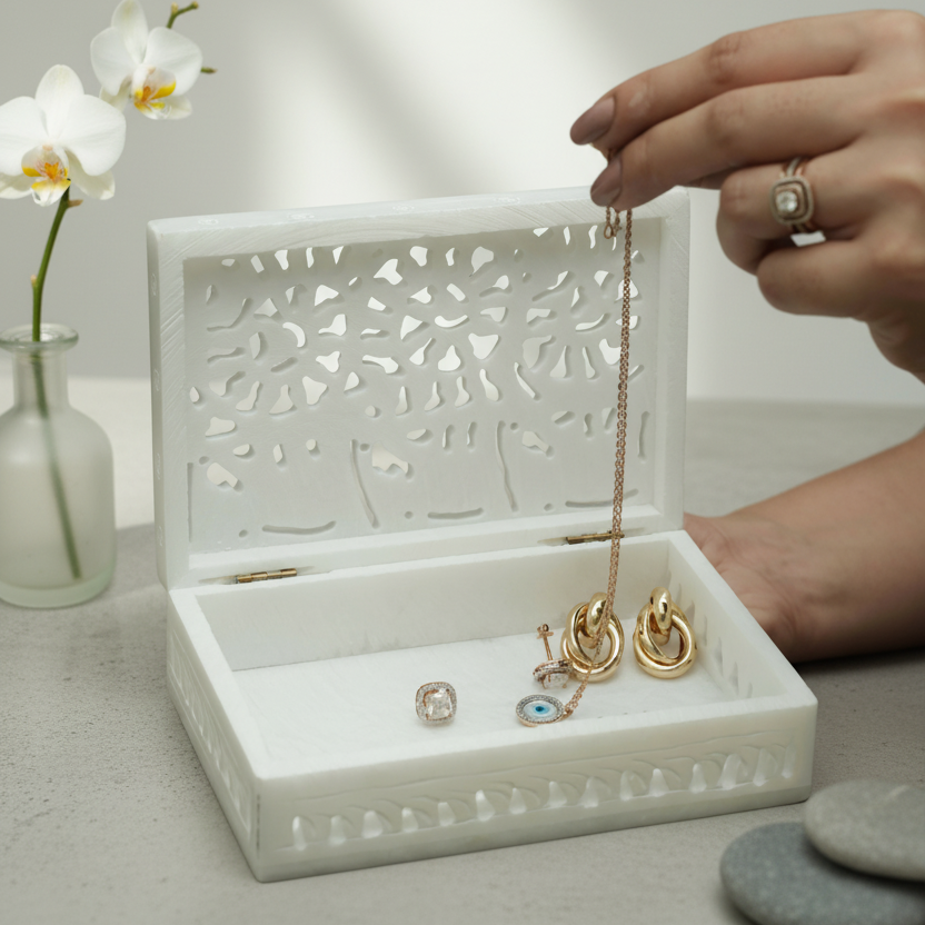Handcrafted Soapstone Jewellery Box with Elegant Jewellery Storage