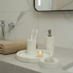 Luxury Marble Bathroom Set – White Marble Bath Accessories Set | Stone Symmetry