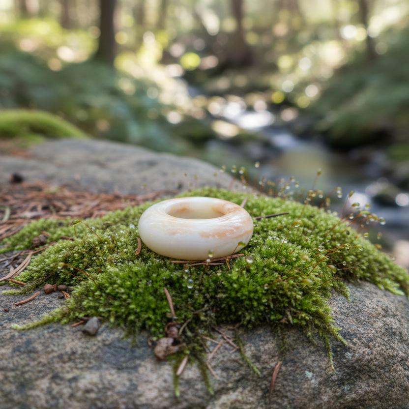 Premium onyx marble ash tray on a mossy rock with a forest background