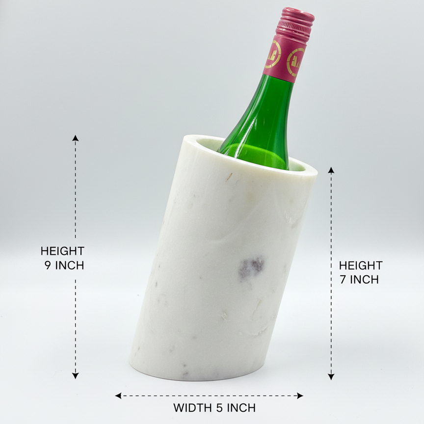 Marble wine chiller bucket dimensions showing height and width measurements