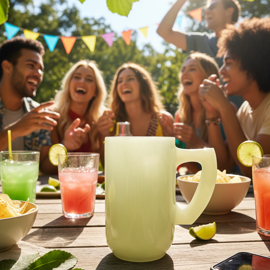Luxury onyx beer mug at outdoor gathering with friends
