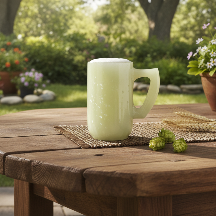 Premium natural onyx beer mug on rustic wooden table