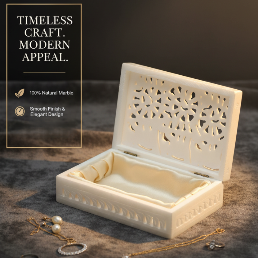 Premium Marble Jali Jewellery Box for Rings, Necklaces and Earrings