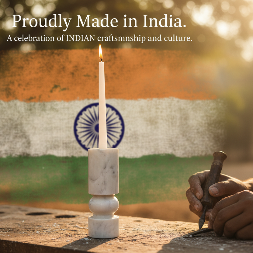 Banswara marble candle holder with Indian handcrafted stone design displayed outdoors