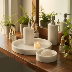 Luxury Marble Bathroom Set – White Marble Bath Accessories Set | Stone Symmetry