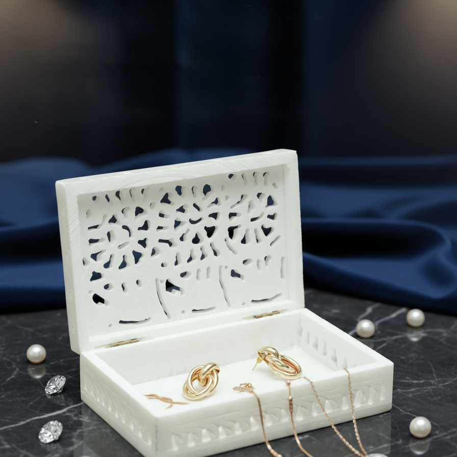 Premium Handcrafted Soapstone Jewellery Box on Elegant Dark Background